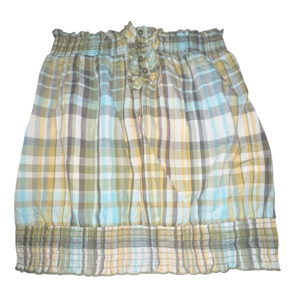 Max Rave Green and Yellow Plaid Tube Top Blouse Made Vietnam
